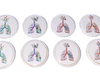 Lungs, 1", 1.25", 1.5", 2.25", Button, Lung Theme, Lung Decor, Respiratory, RT, Respiratory Therapist, Lung Flatback, Lung Pinback, AE005