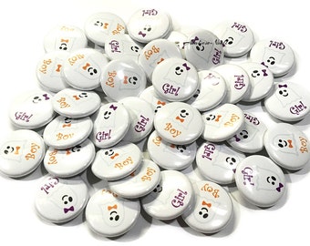 Gender Reveal, Ghost, Halloween, 1.25", 1.5", 2.25", Pinback Button, Boy or Girl, Orange, Purple, Baby Reveal, Ghost Reveal, VB065, VB049