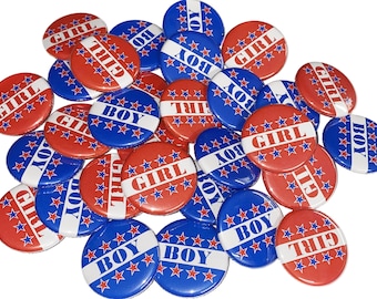 Gender Reveal, Patriotic, Girl or Boy, 1.25", 1.5", 2.25", Pinback Button, Red, Blue, Baby Reveal, Baby Shower, Election, Vote, VB037, VB039