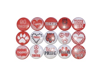 Tiger Magnet, Red, White, 1", 1.25", 1.5", 2.25", Button Magnet, Tigers, Claw, Paw Magnet, Magnets, Locker Magnets, SM045