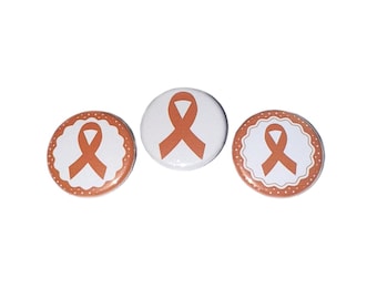 Leukemia, 1", 1.25", 1.5", 2.25", Button, Leukemia Awareness, Cancer Awareness, Orange Ribbon, Flatback, Pinback, Pin, Badge, CN005