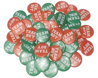 Gender Reveal, Orange, Green, 1.25", 1.5", 2.25", Pinback Button, Green Team Girl, Orange Team Boy, Reveal Shower, Baby Reveal, VB320, VB394