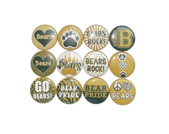 Bear Magnet, Dark Green, Gold, 1", 1.25", 1.5", 2.25", Button Magnet, Bear Theme, SM071