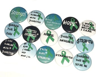 Tourettes, 1", 1.25", Button, Tourettes Ribbon, Tourettes Theme, Teal Tourettes, Teal, Teal Ribbon, Flatback, Pinback, Pin, Badge, CA049