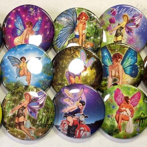 Fairy, Pin Ups, 1&quot;, 1.25&quot;, 1.5&quot;, 2.25&quot;, Button Magnet, Pin Up Girl, Pin Up Button, Fairy Button, Adult Fairy, Naughty Fairy, AM002