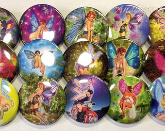 Fairy, Pin Ups, 1", 1.25", 1.5", 2.25", Button Magnet, Pin Up Girl, Pin Up Button, Fairy Button, Adult Fairy, Naughty Fairy, AM002