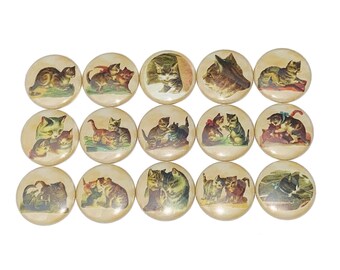 Cat Magnet, 1", 1.25", Button Magnet, Cat, Cat Decor, Cat Theme, Kitten Magnet, Old Cat, Antique Cat, Old Time, Victorian Cat, CT008