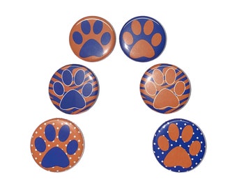 Paws, Blue, Orange, 1", 1.25", 1.5", Button, Paw Prints, Animal Prints, Animal Paws, Craft Supplies, Paw Flatback, Paw Pinback, Badge, PP005