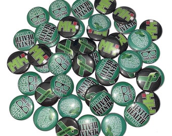 Mental Health Awareness, 1", 1.25", 1.5", Button, Mental Health, Mental Health Theme, Brain, Green Ribbon, Flatback, Pinback, Badge, MH001