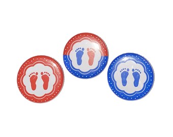 Gender Reveal, Twins, Baby Feet, Red, Royal Blue, 1.25", 1.5", 2.25", Pinback Button, Baby Shower, Reveal, Team Both, VB484, VB486, VB490