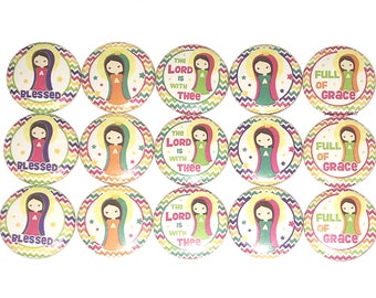 Full of Grace Magnet, 1", 1.25", 1.5", 2.25", Button Magnet, Virgin Mary, Prayer, Catholic, Party Favor, Birthday, Catholic Religious, FT013