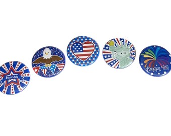Patriotic, 1", 1.25", 1.5", 2.25", Button, Independence Day, USA, US, America, Statue of Liberty, Eagle, Firework, Flatback, Pinback, PC016
