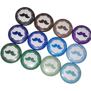 Mustache, 1&quot;, 1.25&quot;, 1.5&quot;, 2.25&quot;, Button, Mustache Flatback, Mustache Pinback, Mustache Pin, Mustache Badge, BY009
