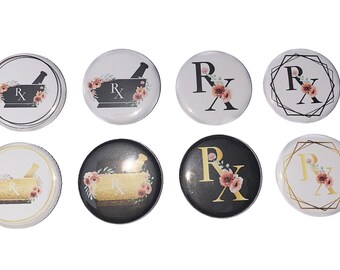 Pharmacy, Rx, 1", 1.25", 1.5", 2.25", Button, Rx Theme, Pharmacy Theme, Pharmacist Gift, Pharmacist Tech, Flatback, Pinback, Badge, RX005