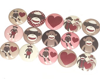 Monkeys, 1", 1.25", Button, Monkey Party Favor, Monkey Theme, Red, Pink, Brown, Tan, Monkey Decor, Birthday, Flatback, Pinback, A024