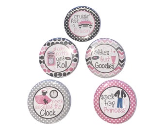 Oldies Magnet, 1", 1.25", 1.5", 2.25", Button Magnet, 50s Birthday, Party Favor, Poodle Skirt, 50s Theme, Oldies Theme, Sock Hop, 50s, DC012