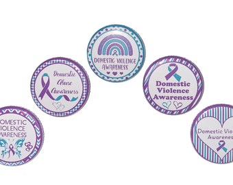 Domestic Violence Magnet, 1", 1.25", 1.5", 2.25", Button Magnet, Purple Teal Ribbon, Domestic Violence, Domestic Abuse, CA057