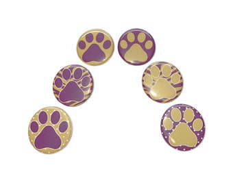 Paw Magnet, Gold, Purple, 1", 1.25", 1.5", Button Magnet, Purple Paw Magnet, Purple Paw, Purple Gold Paw, School Spirit, Party, PP006