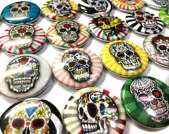 Skull Magnet, Day of the Dead Magnet, 1", 1.25", 1.5", 2.25", Button Magnet, Sugar Skull Magnet, Día de Muertos Magnet, Sugar Skull, PK008