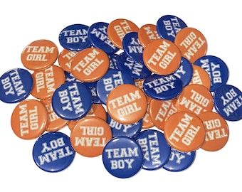 Gender Reveal, Orange, Navy Blue, 1.25", 1.5", 2.25", Pinback Button, Baby Shower, Team Girl, Team Boy, Reveal, Baby Reveal, VB099, VB077