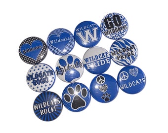 Wildcats, Royal Blue, Black, White, 1", 1.25", 1.5", 2.25", Button, Wildcat Decor, Wildcat Theme, Wildcat Flatback, Wildcat Pinback, SM079