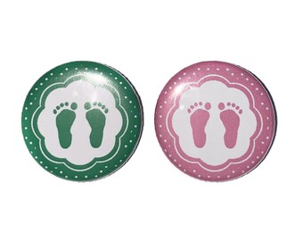 Baby Feet, Gender Reveal, Green, Pink, 1.25", 1.5", 2.25", Pinback Button, Girl or Boy, Pregnancy, Baby Reveal, Baby Vote, VB483, VB038