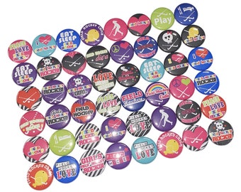 Field Hockey, 1", 1.25", 1.5", Button, Field Hockey Theme, Field Hockey Decor, Party Favor, Birthday, Flatback, Pinback, Pin, Badge, SE033