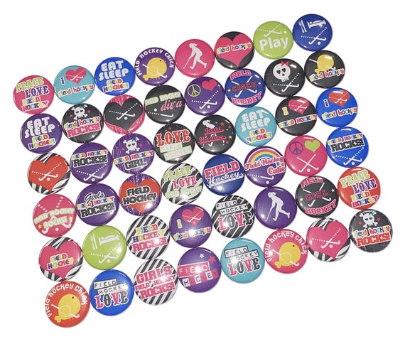 Field Hockey, 1", 1.25", 1.5", Button, Field Hockey Theme, Field Hockey Decor, Party Favor, Birthday, Flatback, Pinback, Pin, Badge, SE033