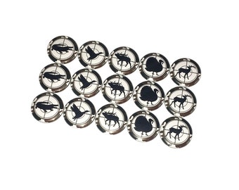Hunting, 1", 1.25", 1.5", Button, Duck Hunting, Alligator Hunting, Turkey Hunting, Deer Hunting, Moose, Flatback, Pinback, Pin, Badge, HM001
