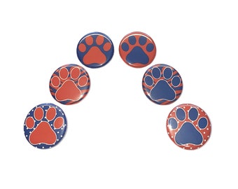 Paw Magnet, Red, Blue, 1", 1.25", 1.5", Button Maget, Red Paw, Red Blue Paw, School Spirit, School Pride, Locker Magnet, Sports, PP009