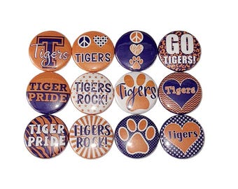 Tigers Magnet, Orange, Purple, 1", 1.25", 1.5", 2.25", Button Magnet, Party Favor, Tiger Decor, Tiger Theme, SM035