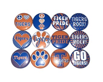 Tiger Magnet, Orange, Blue, 1", 1.25", 1.5", 2.25", Button Magnet, Tiger Theme, Tiger Decor, Tigers, SM017