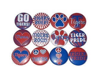 Tiger Magnet, Red, Blue, 1", 1.25", 1.5", 2.25", Button Magnet, Tiger Theme, Tiger Decor, SM010