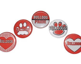 Bulldog, Red, Gray, White, 1", 1.25", Button, Bulldog Theme, Bulldog Decor, Party Favor, Flatback, Pinback, SM003