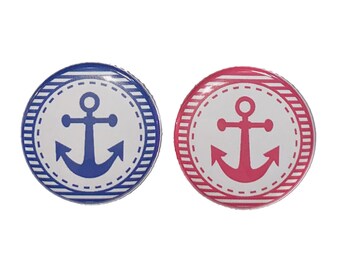 Gender Reveal, Nautical, Dark Blue, Dark Pink, 1.25", 1.5", 2.25", Pinback Button, Anchor, Reveal, Blue Anchor, Pink Anchor, VB280, VB294