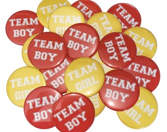 Gender Reveal, Red, Yellow, 1.25", 1.5", 2.25", Pinback Button, Baby Reveal, Baby Shower, Team Boy, Team Girl, Boy or Girl, VB155, VB034