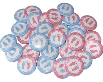 Gender Reveal, Twins, Baby Feet, Pink, Blue, 1.25", 1.5", 2.25", Pinback Button, Baby Shower, Twin Reveal, Team Both, VB036, VB038, VB040