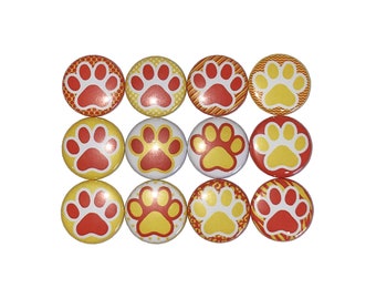 Paw Magnet, Red, Yellow, 1", 1.25", 1.5", 2.25", Button Magnet, Red Paw Magnet, Yellow Paw, Red Paw, School Spirit, School Pride, Paw, PP012