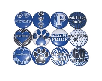 Panthers Magnet, Royal Blue, White, Black, 1", 1.25", 1.5", 2.25", Button Magnet, Panthers Decor, Panthers Theme, SM088