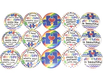 Autism Awareness Magnet, 1", 1.25", 1.5", 2.25", Button Magnet, Autism Theme, Autism Magnet, Autism Awareness, Autism Ribbon, Rainbow, AS004