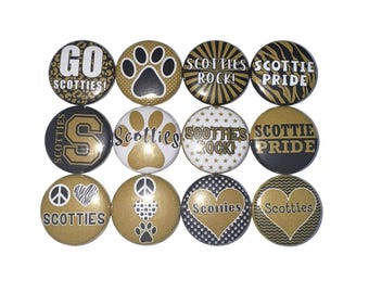 Scotties Magnet, Black, Gold, 1", 1.25", 1.5", 2.25", Button Magnet, Scotties Decor, Scotties Theme, SM098