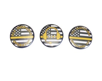 Gold Line, Dispatcher, 1", 1.25", 1.5", 2.25", Button, Dispatcher Theme, Gold Line Theme, American Flag, Emergency, Flatback, Pinback, LE019