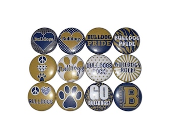 Bulldog Magnet, Navy Blue, Gold, 1", 1.25", 1.5", 2.25", Button Magnet, Bulldog Theme, SM086