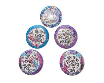 Sea, Ocean, 1", 1.25", 1.5", 2.25", Button, Sea Turtle, Star Fish, Sea Horse, Narwhal, Jellyfish, Party Favor, Sea Theme, Sea Decor, AQ001