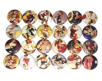 Pin Up Magnet, 1", 1.25", Button Magnet, Pinup Girl, Pin Up Theme, Pin Up Decor, Pin Up Party Favor, Pin Up Girl, Rockabilly Theme, AM014