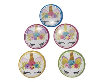 Unicorn Face Magnet, 1", 1.25", Button Magnet, Unicorn Button, Unicorn Party Favor, Purple Unicorn Magnet, Unicorn Theme, Unicorn, MC005