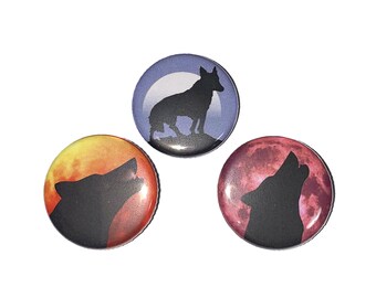 Wolf Magnet, 1", 1.25", Button Magnet, Wolf Button, Wolf Decor, Wolves, Party Favor, Howling Wolf, Wolf Decor, Wolf Theme, Moon Magnet, A036