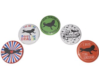 Bearded Dragon, 1", 1.25", 1.5", 2.25", Button, Lizard, Dragon, Party Favor, Bearded Dragon Gift, Flatback, Pinback, Pin, Badge, AR002
