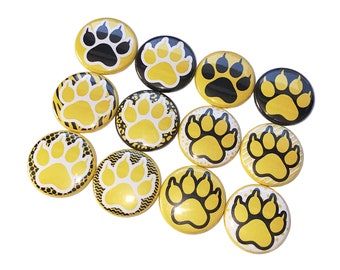 Claws, Yellow, Black, White, 1", 1.25", 1.5", 2.25", Button, Black Paw, Yellow Paw, Yellow Claw, School Colors, Flatback, Pinback, PP036