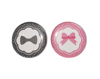 Gender Reveal, Beau or Bows, Pink, Black, 1.25", 1.5", 2.25", Pinback Button, Girl, Boy, Baby Reveal, Black Bow Tie, Pink Bow, VB076, VB554